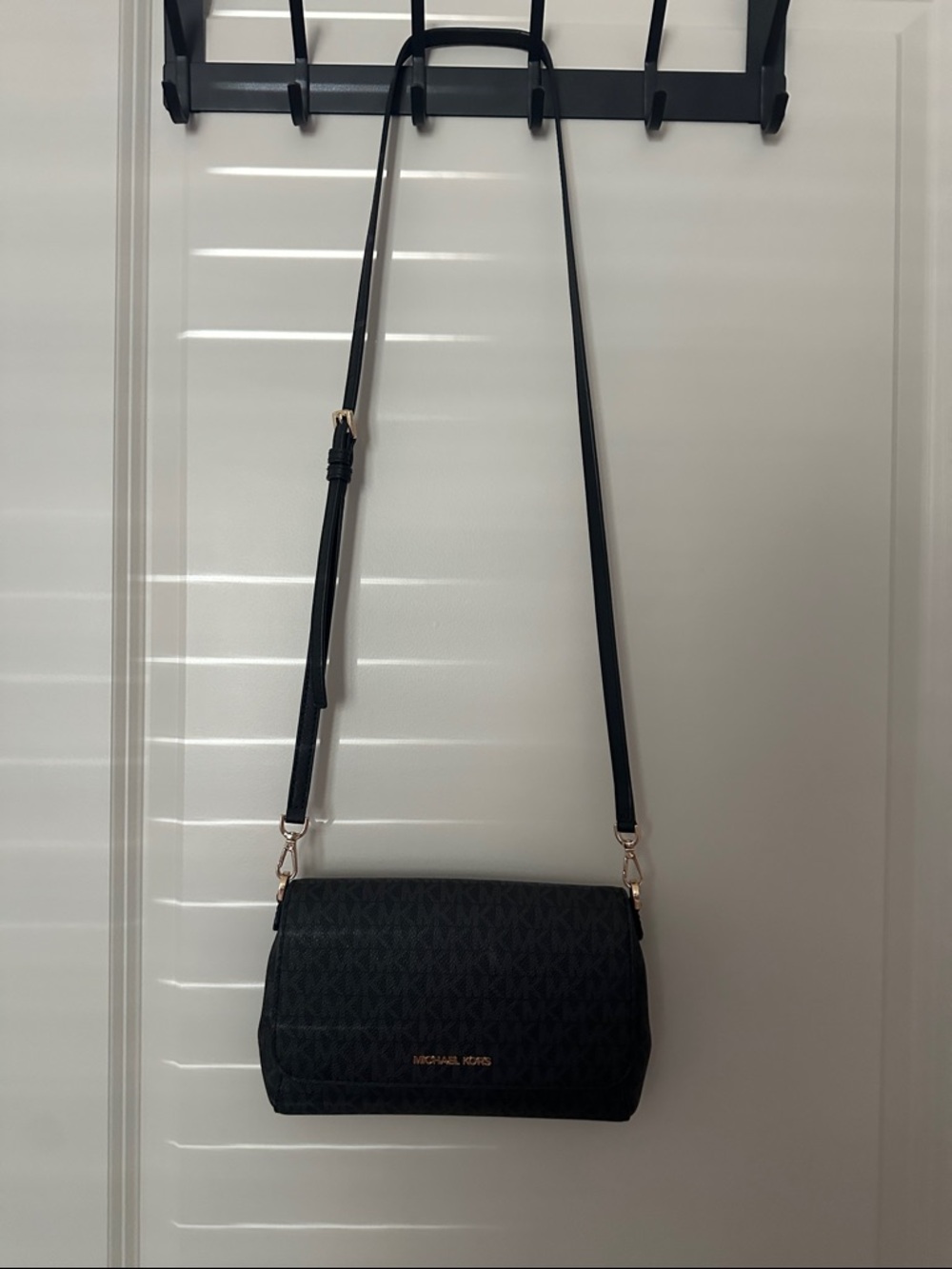 Michael Kors Black Logo Crossbody Purse with Gold Hardware